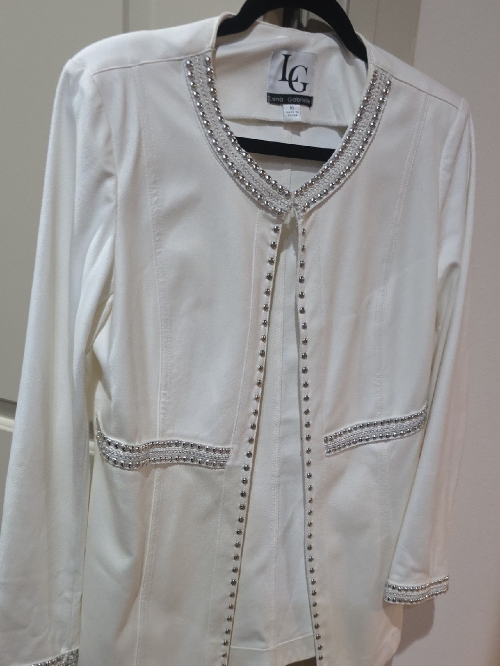 LG White Embellished Open-Front Jacket